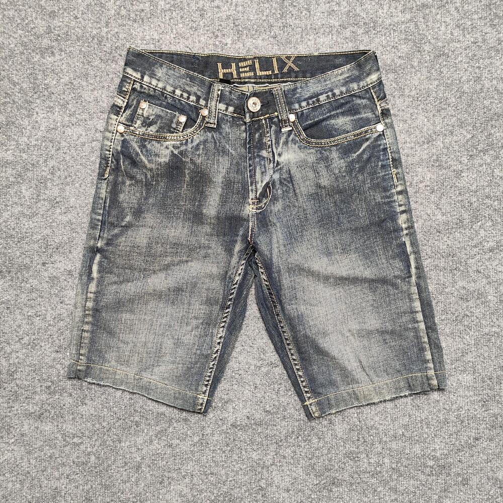 Helix Denim Shorts Mens 30 Blue Distressed Embroidered Back Pockets Bermuda